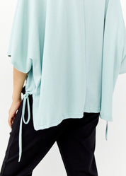 Short sleeve cotton shirt with turquoise drawstring