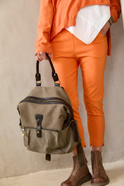 Beige front pocket nylon backpack