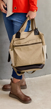 Large Front Pocket Canvas Backpack Beige