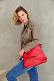 Red cut kalapa side leather bag