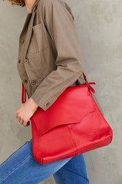 Red cut kalapa side leather bag