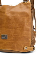 Brown Leather Clasp Back Canvas Bag