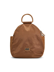 Nylon backpack combined with brown leather