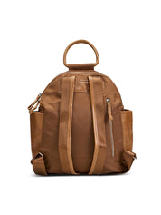 Nylon backpack combined with brown leather