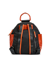 Nylon backpack combined with orange leather