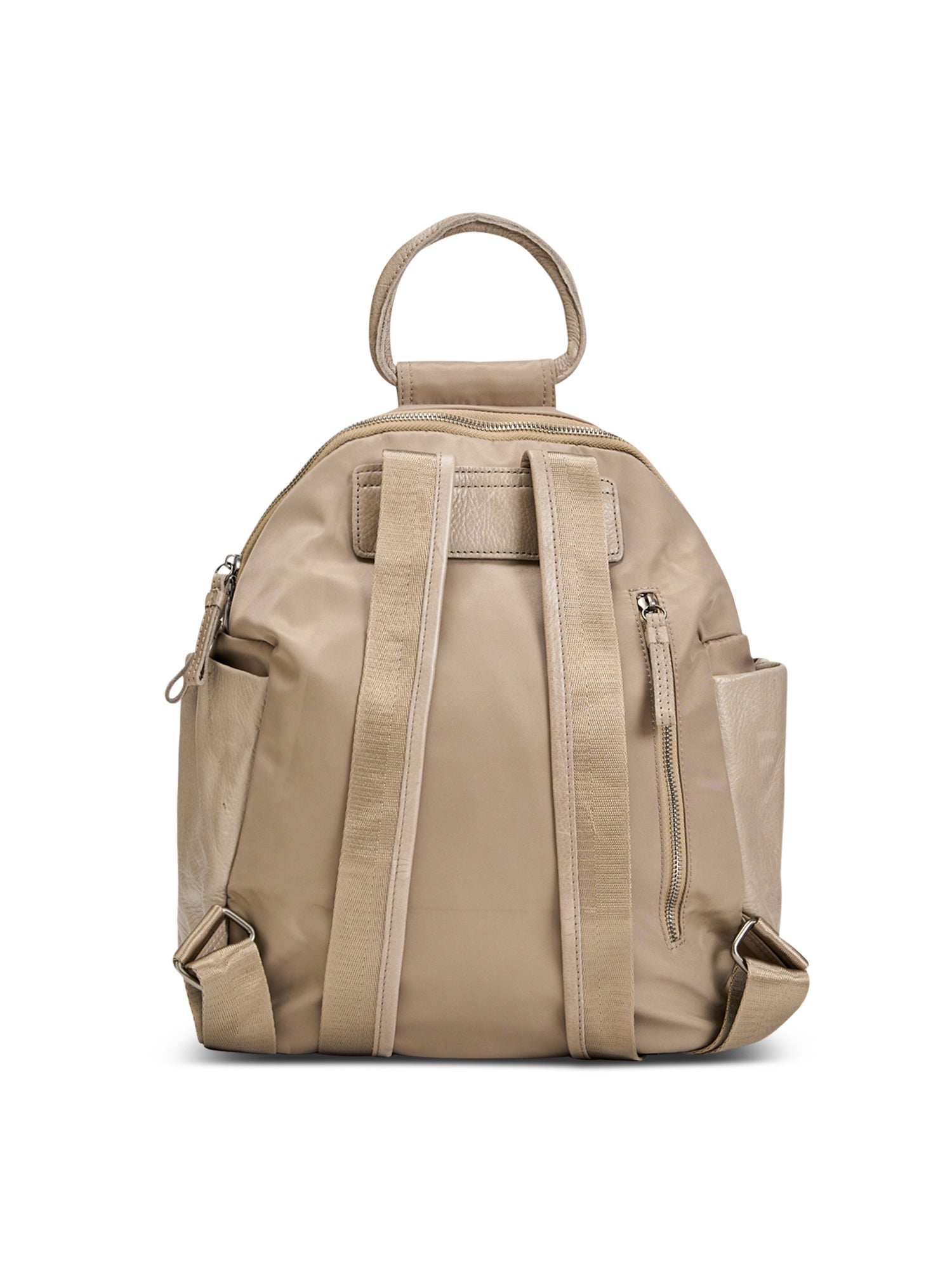 Nylon backpack combined with stone leather