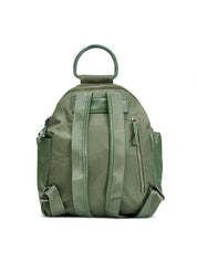 Nylon backpack combined with green leather