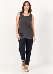 Dark gray ripped down tank top