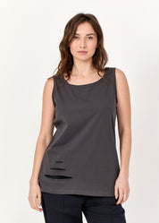 Dark gray ripped down tank top