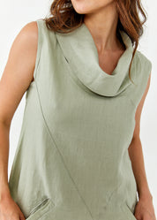 Linen dress with green turtleneck