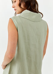 Linen dress with green turtleneck