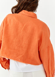 Linen button-up with orange hanging pocket