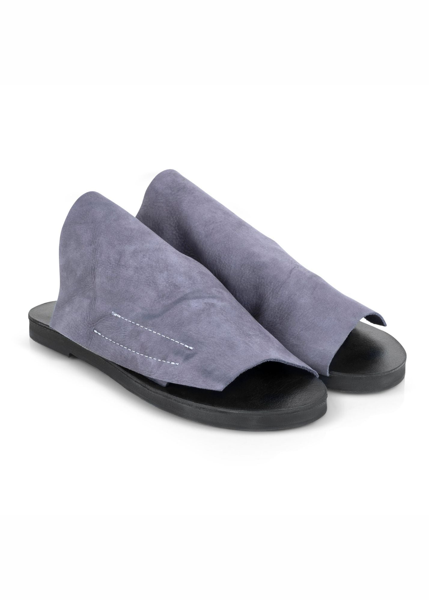 High forward leather flip flop gray embossed stitching