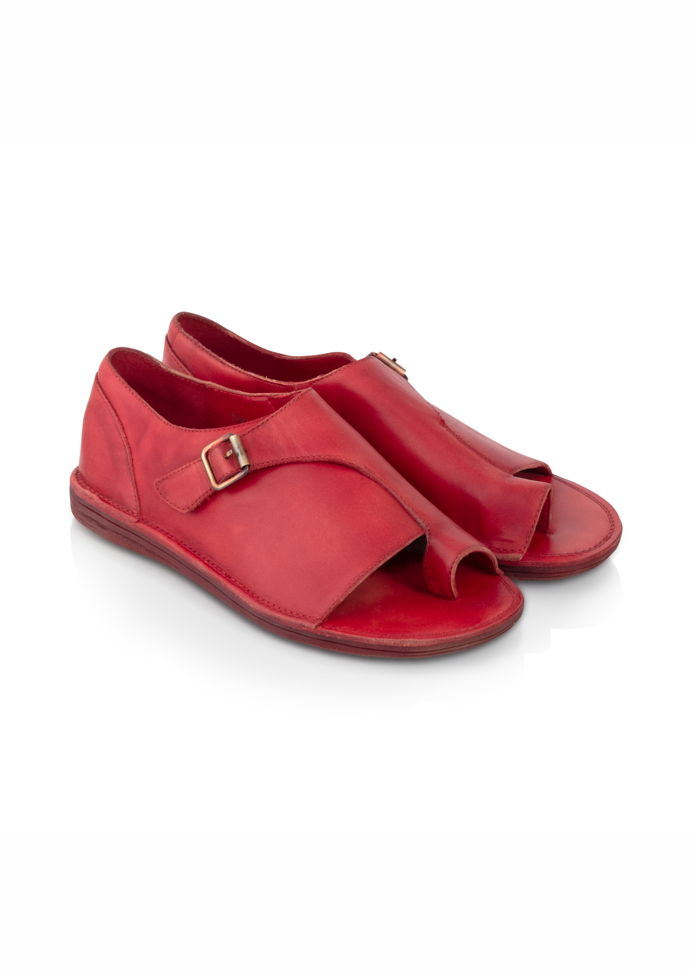 Closed back toe sandals with red buckle