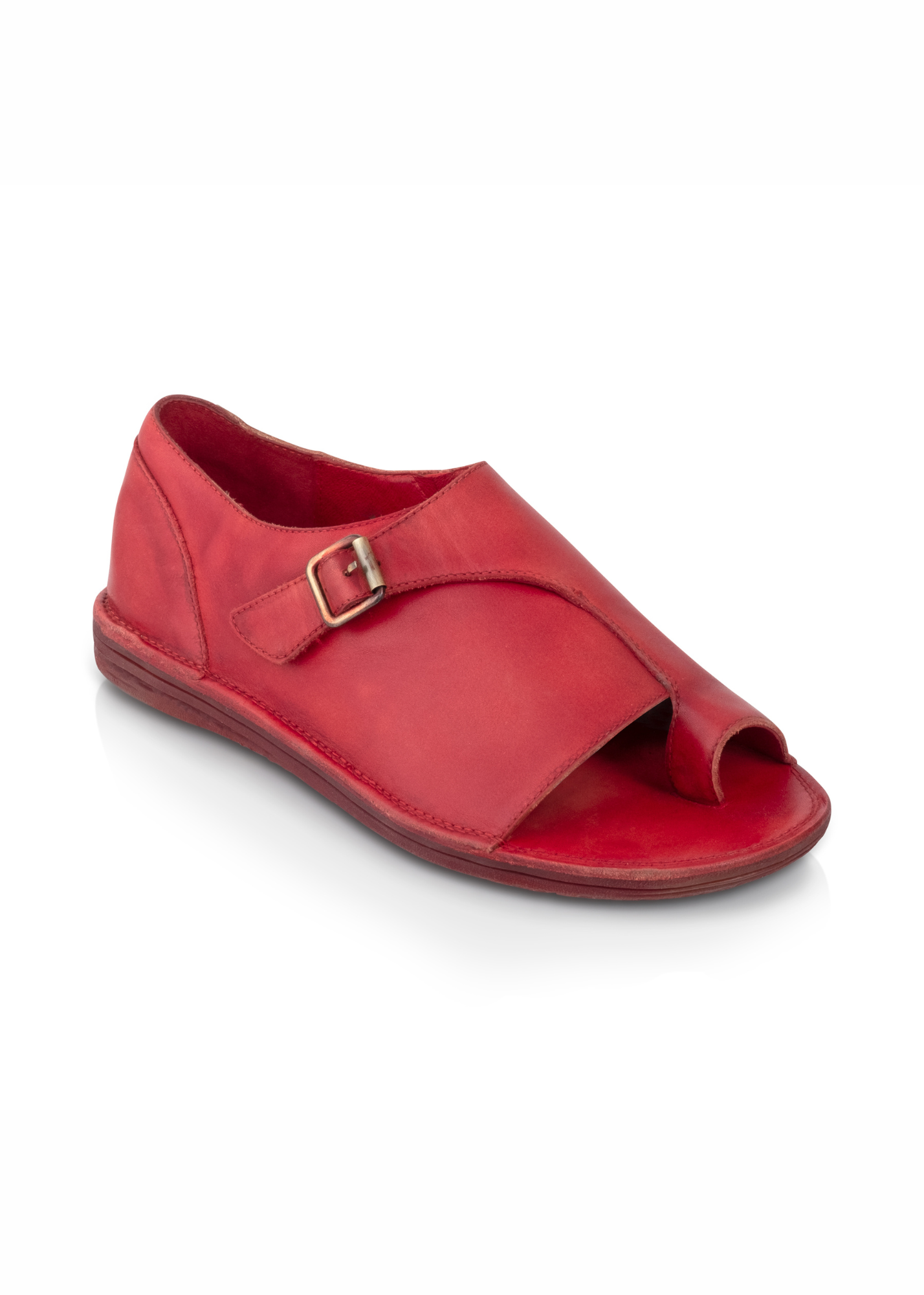 Closed back toe sandals with red buckle