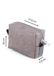 A small gray makeup paper bag