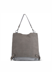 Gray Leather Clasp Back Canvas Bag