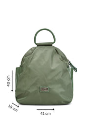 Nylon backpack combined with green leather