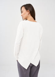 White long-sleeve v-neck asymmetric shirt