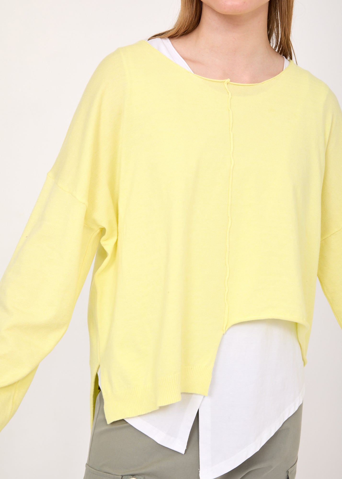 Light yellow asymmetric extension knit