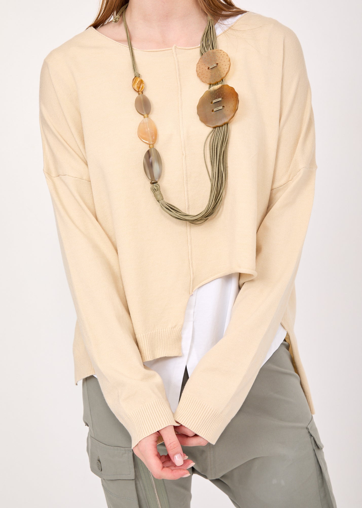 Stone asymmetric extension knit