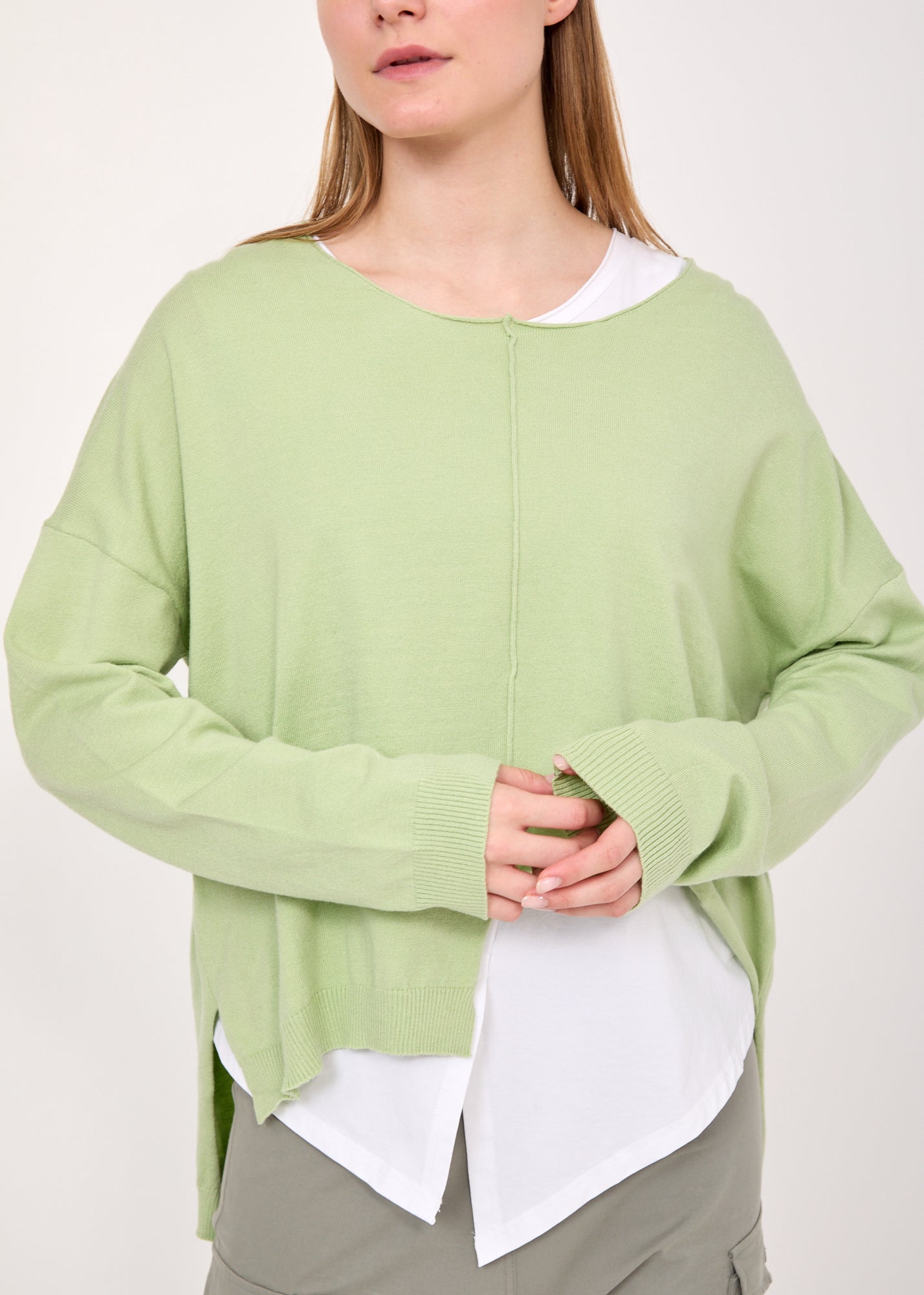 Green asymmetric extension knit