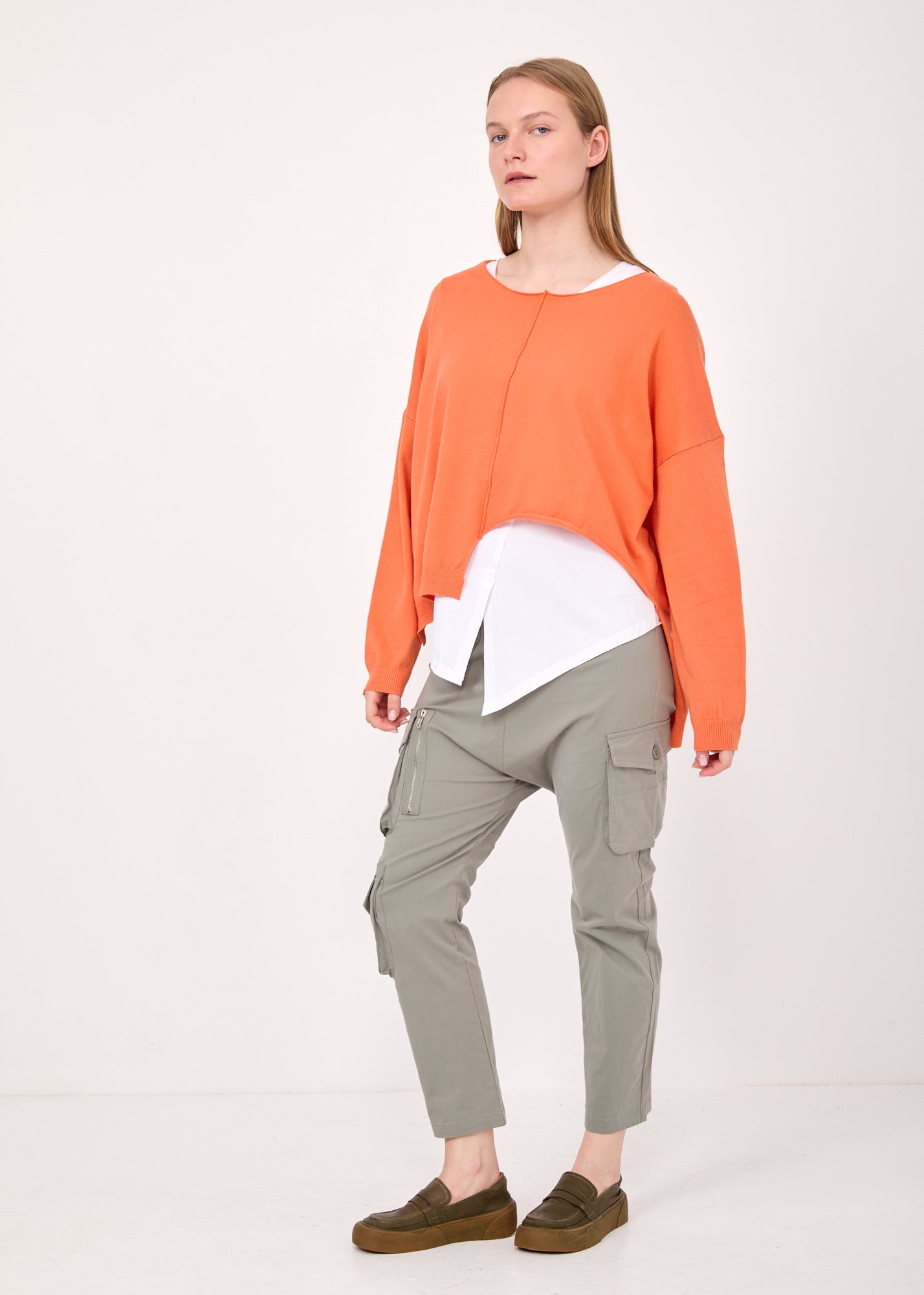 Orange asymmetric extension knit