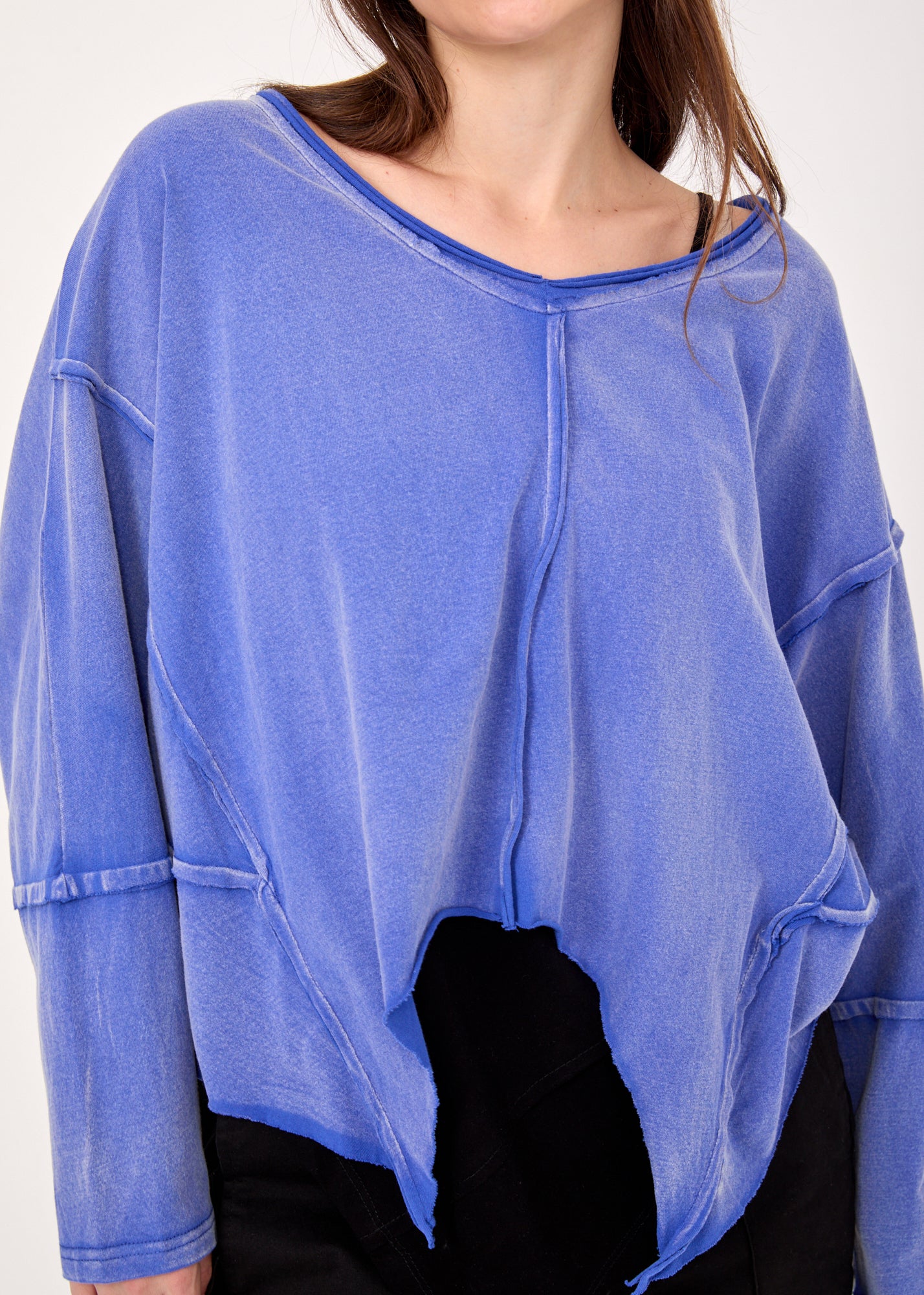 Blue wash cut long sleeve shirt