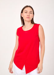 Red top with diagonal stitching