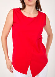 Red top with diagonal stitching