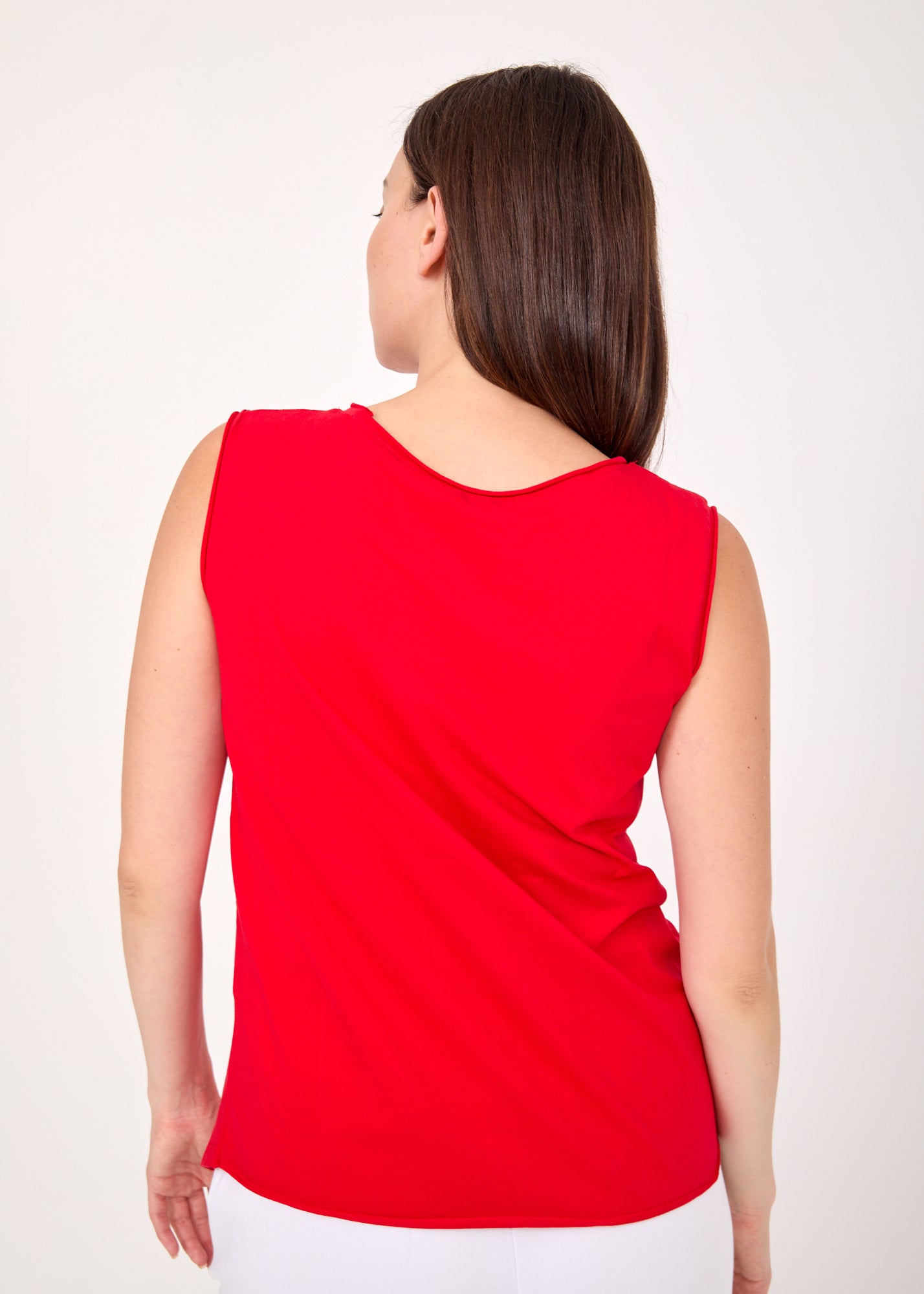 Red top with diagonal stitching