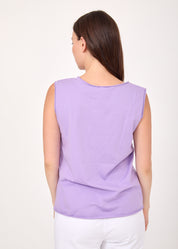 Purple top with diagonal stitches