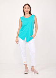 Turquoise top with diagonal stitching