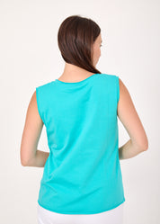 Turquoise top with diagonal stitching