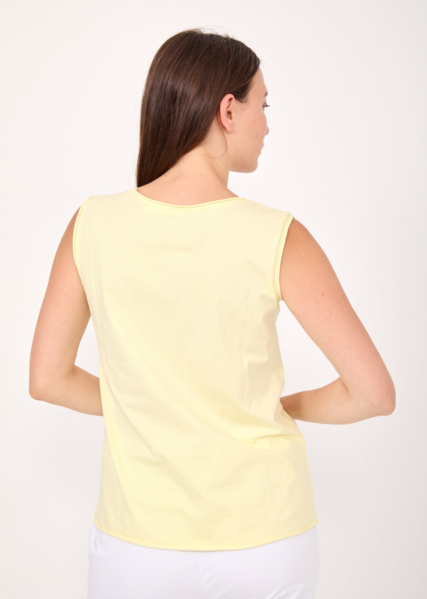 Yellow top with diagonal stitching