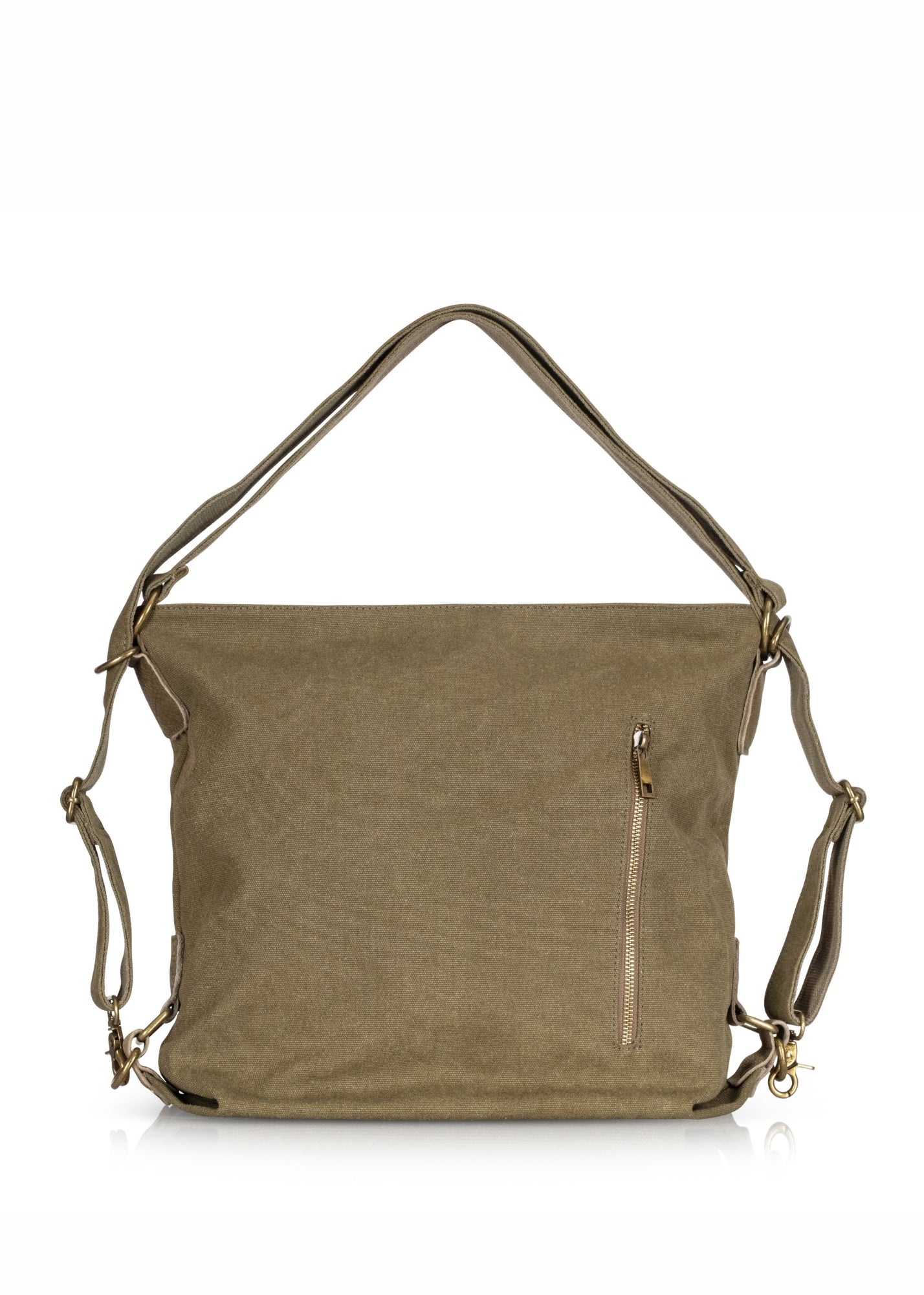 Dark green canvas and leather backpack