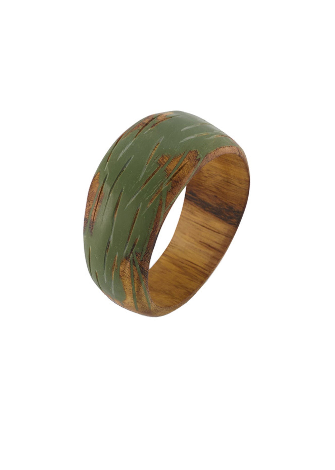 Green combed painted wooden bracelet