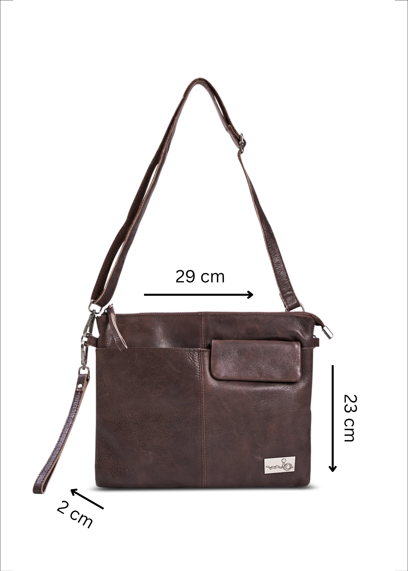 Leather evening bag with pocket and flap brown wash