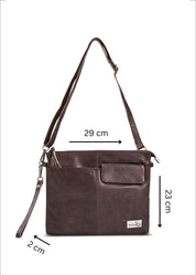 Leather evening bag with pocket and flap brown wash