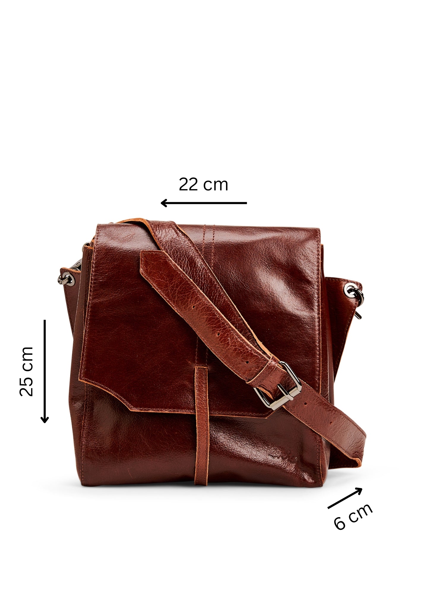 Brown two-compartment front tie leather bag