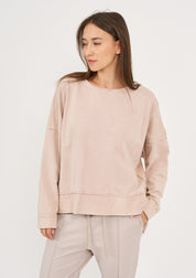 Wash sweatshirt with reverse fabric hem, pink wash