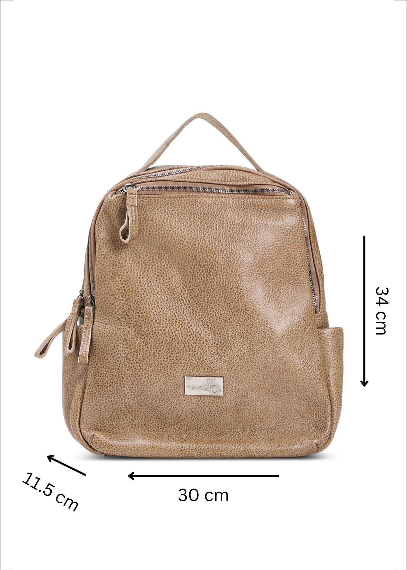 Brown leather backpack with front zipper