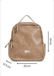 Brown leather backpack with front zipper