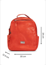 Orange front zipper leather backpack