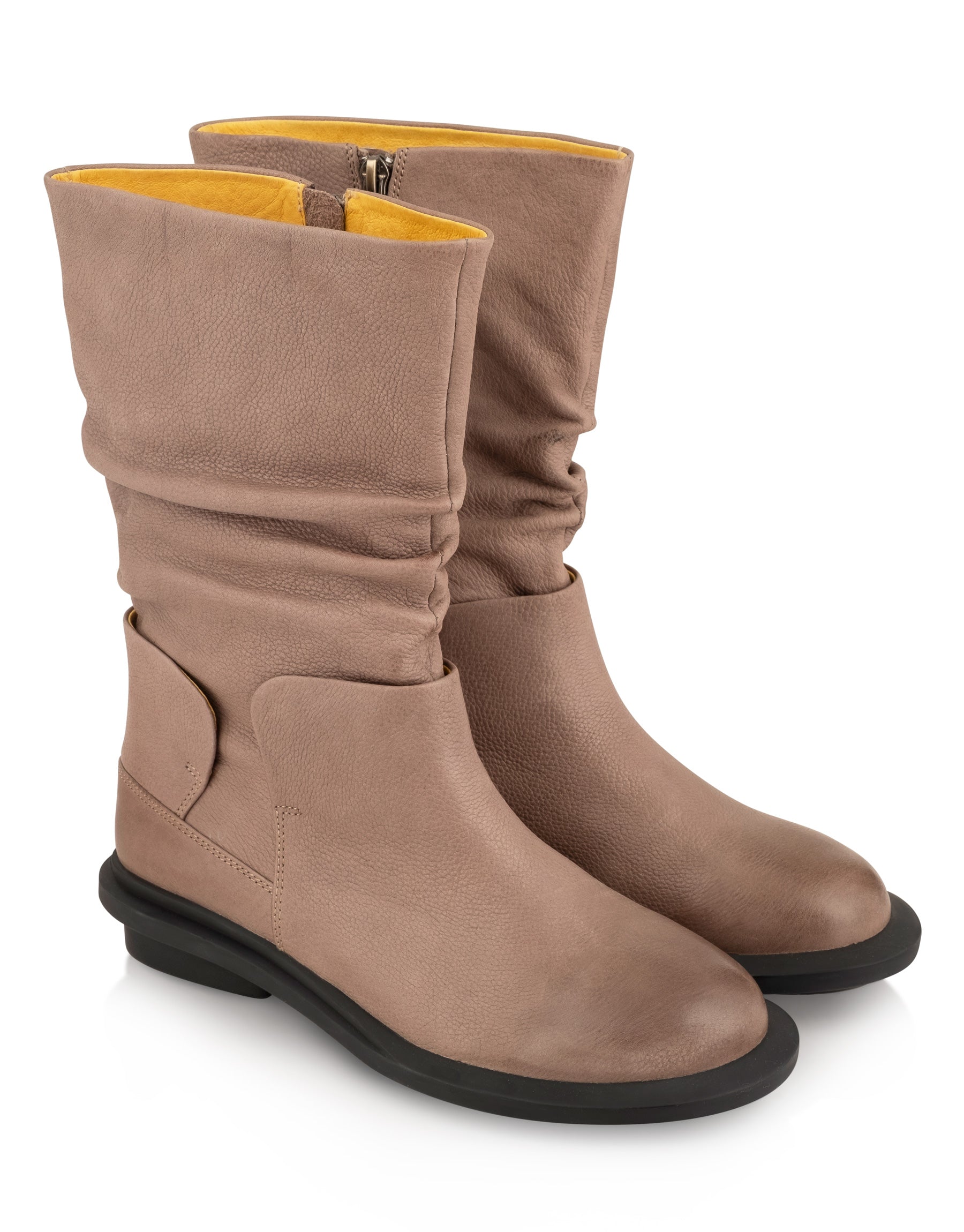 Half leather boots with pleats and space brown sole