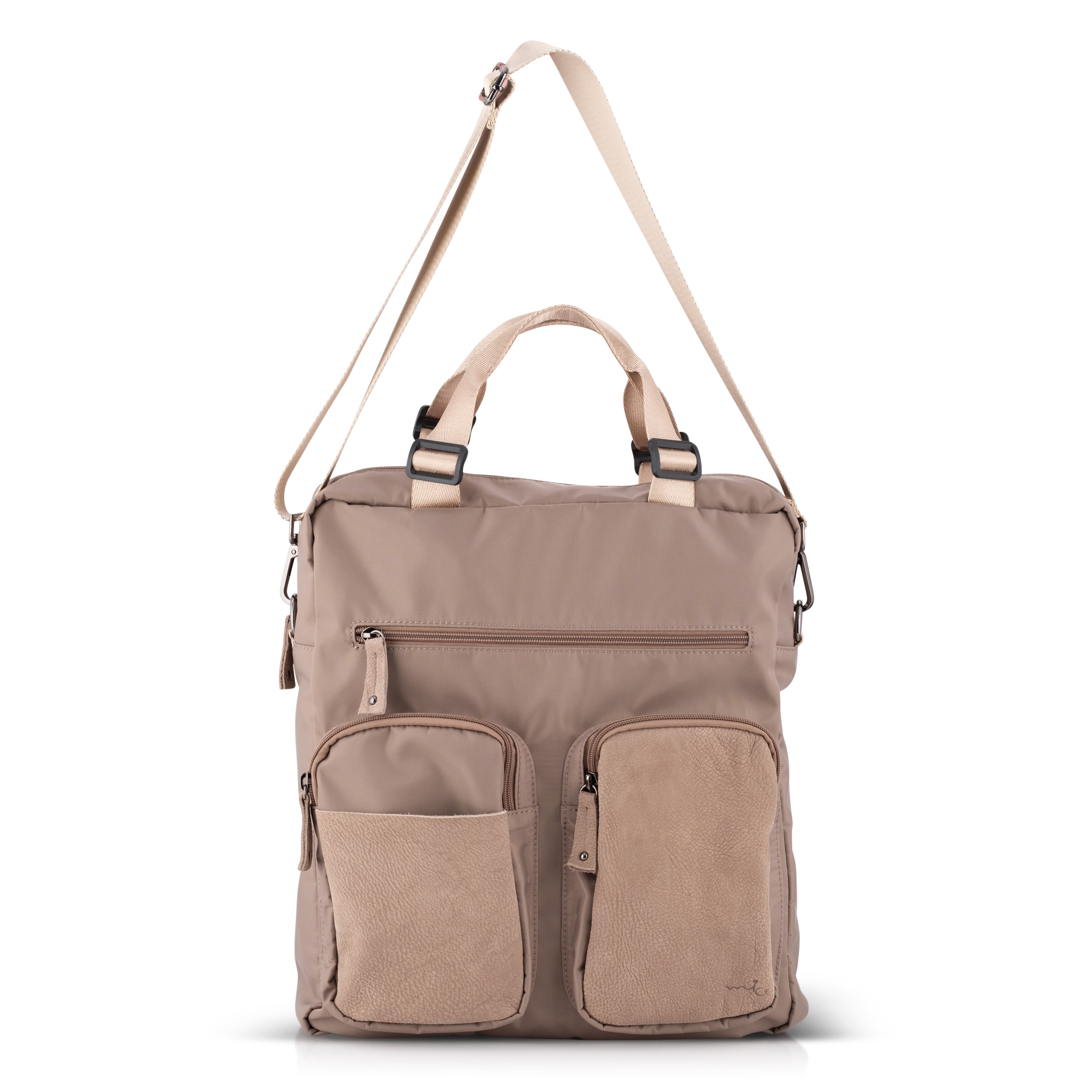 Beige leather combined nylon bag