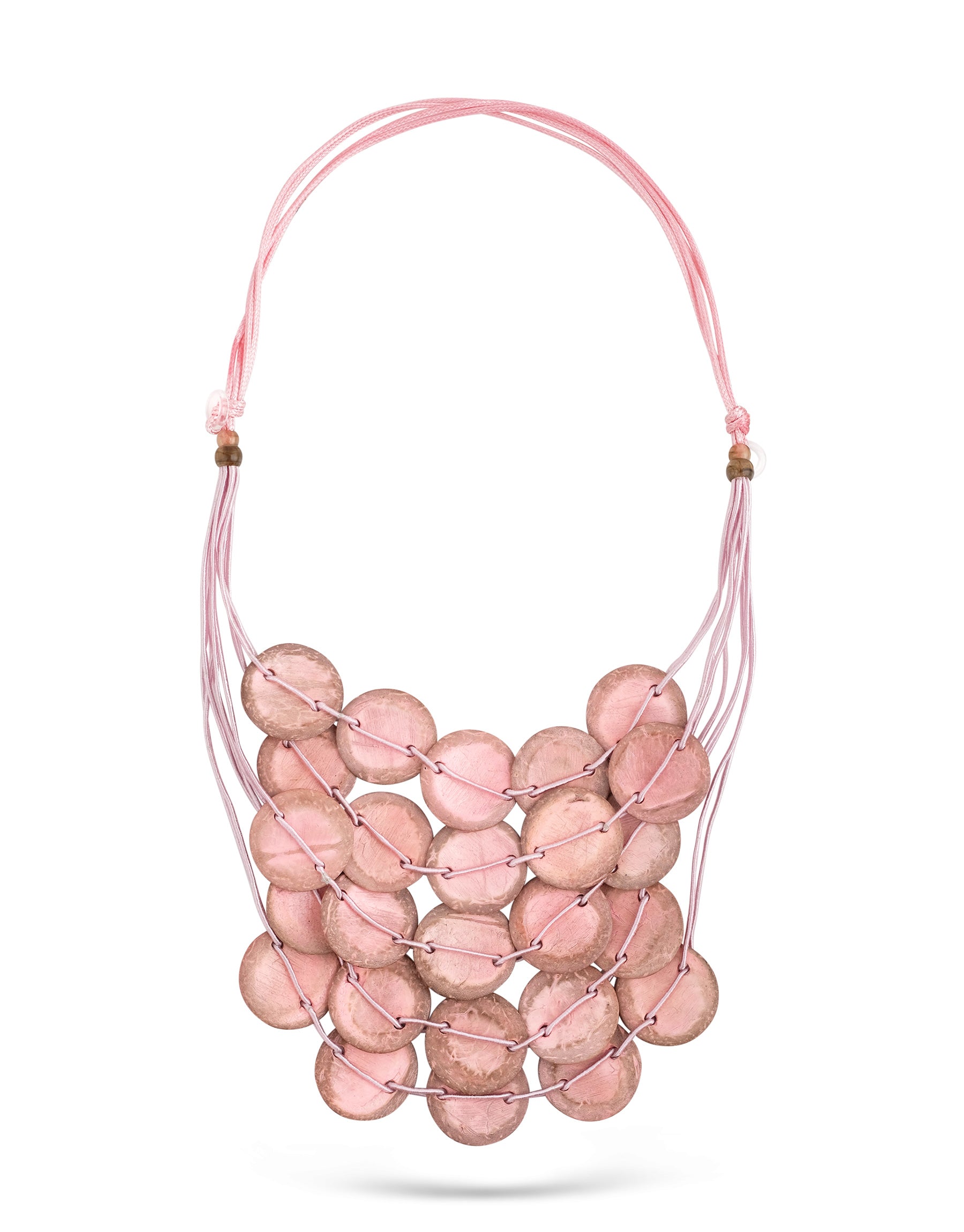 Handmade necklace with pink painted coconut circles