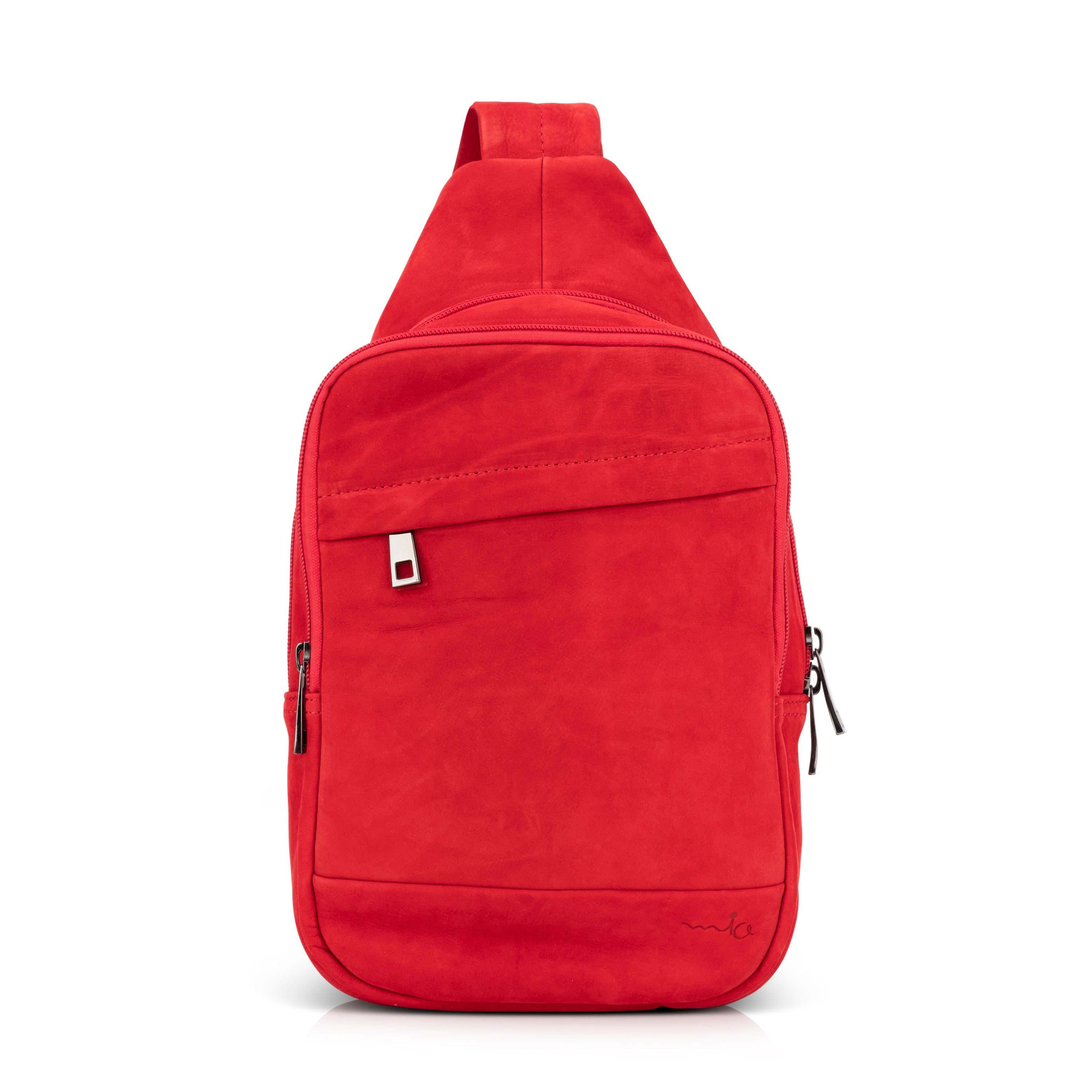 Red diagonal back leather bag