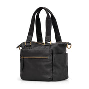 Black multi-compartment leather bag