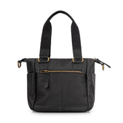 Black multi-compartment leather bag